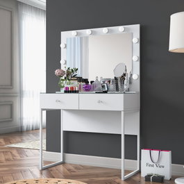 Hanah Home Mesa de Maquillaje con 10 focos, Blanca